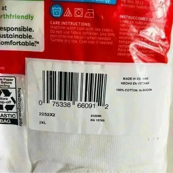 Hanes New Men’s 3 Pack White Tagless Briefs size 2XL Soft Breathable Full Rise - Picture 9 of 12